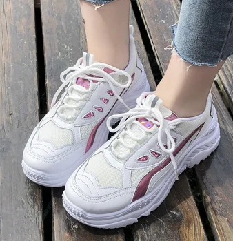 

Fashion Women Casual Shoes Suede Mesh Platform Shoes Women Sneakers Ladies White Trainers Chaussure Femme