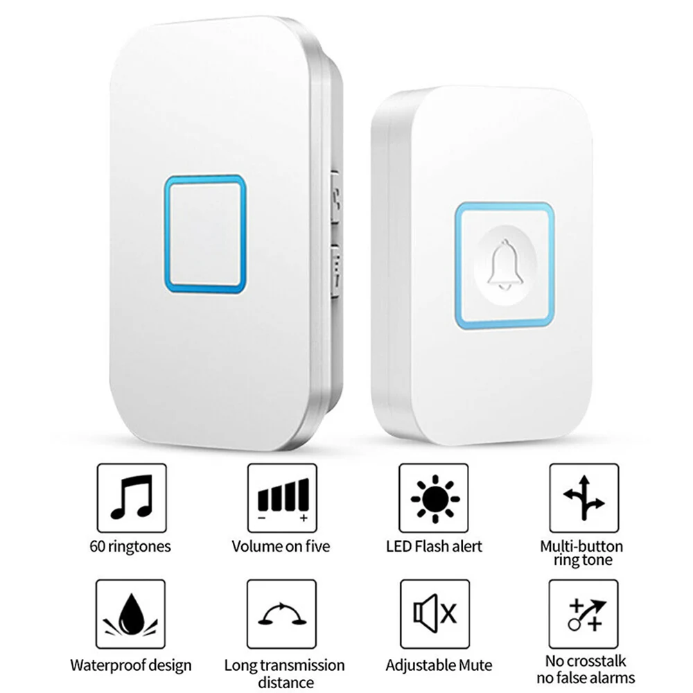 Waterproof Wireless Doorbell Outdoor Door Bell Security Smart Home Welcome Doorbells Loud 60 Chime LED Flash 300M 5