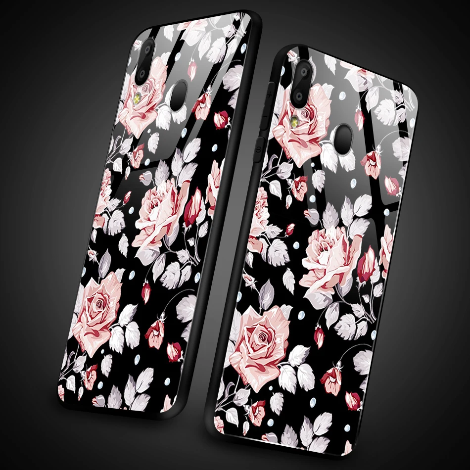Для samsung Galaxy A10 A20 A30 A40 A50 A6S A70 A8S A80 A90 закаленное Стекло крышка J4Plus M10 M20 M30 Note9 дизайн цветение чехол для телефона