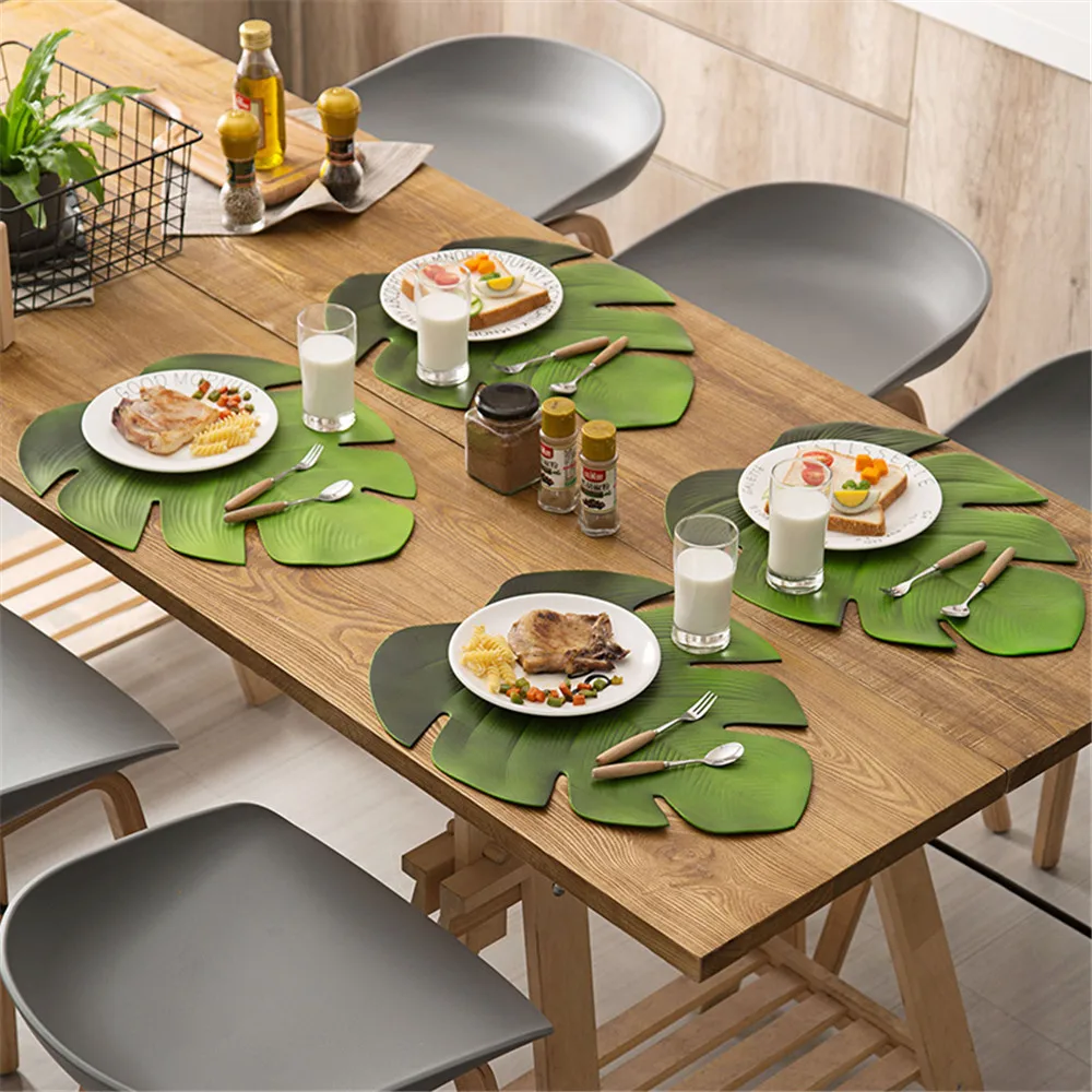 Коврик для обеденного стола с тропическими растениями, нескользящая посуда с изображением листьев черепахи, подставки для напитков, домашний Западный стол, декор для кухни