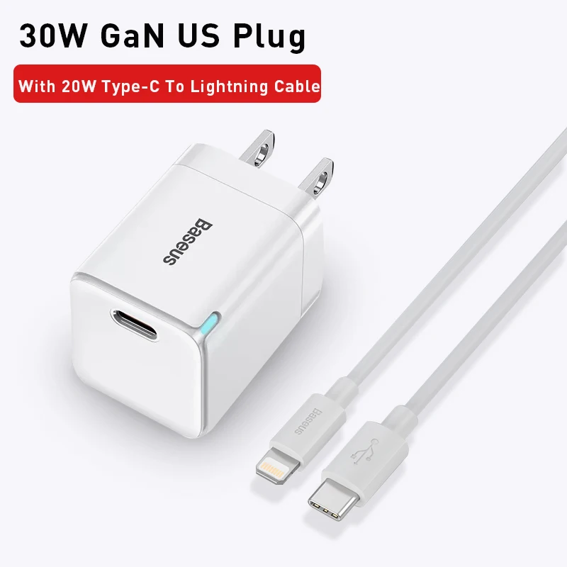 airpods usb c Baseus GaN3 Phone Charger PD 30W Quick Charge USB C Charger Support PD3.0 QC3.0 Fast Charging For iPhone 13 12 X Pro Max Tablets 65 watt charger mobile Chargers