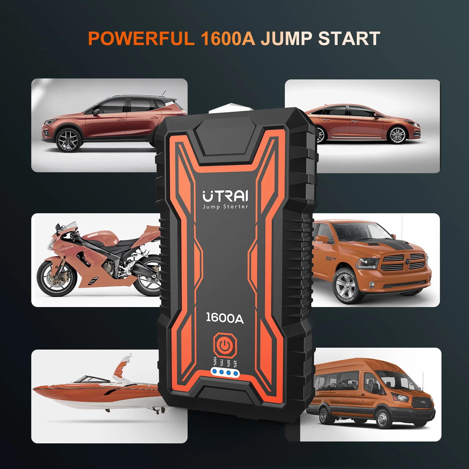 Пусковое устройство UTRAI для автомобиля Портативное аварийное зарядное 16000 мАч с