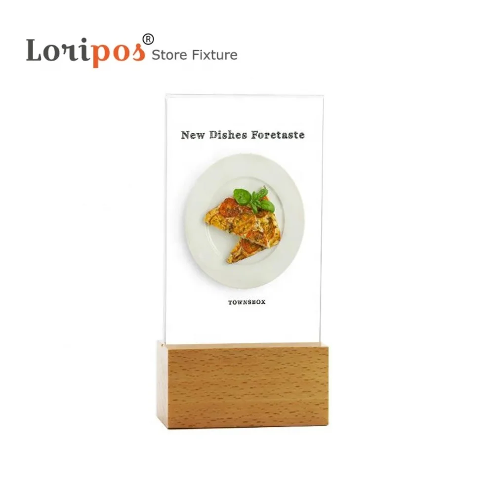 Wood Block A6 Acrylic Menu Table Food Photo Frame Price Tag Display Desk Sign Holder Card Stand