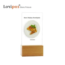 

Wood Block A6 Acrylic Menu Table Food Photo Frame Price Tag Display Desk Sign Holder Card Stand