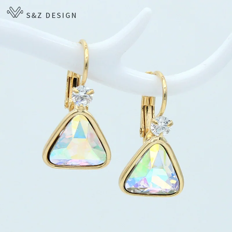 golden S& Z дизайн Новые Треугольные Кристальные серьги корейские циркониевые золотые Висячие серьги для женщин Свадебные вечерние модные ювелирные изделия - Окраска металла: golden