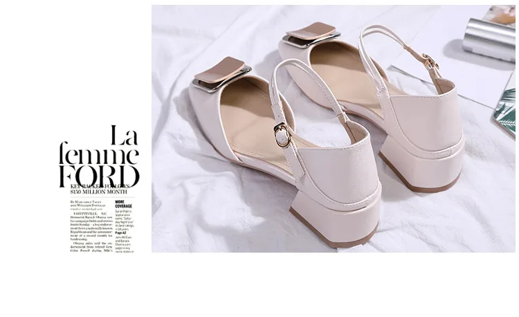 A- line with Square Buckle Shoes New Style Autumn Korean-style Versatile Chunky-Heel Square Head Hallow Large Size WOMEN'S