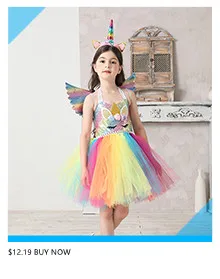 Girls Rainbow Unicorn Costume Kids Sequin Unicorn Tutu Dress with Headband Wing Princess Flower Girls Birthday Party Tulle Dress (2)_副本