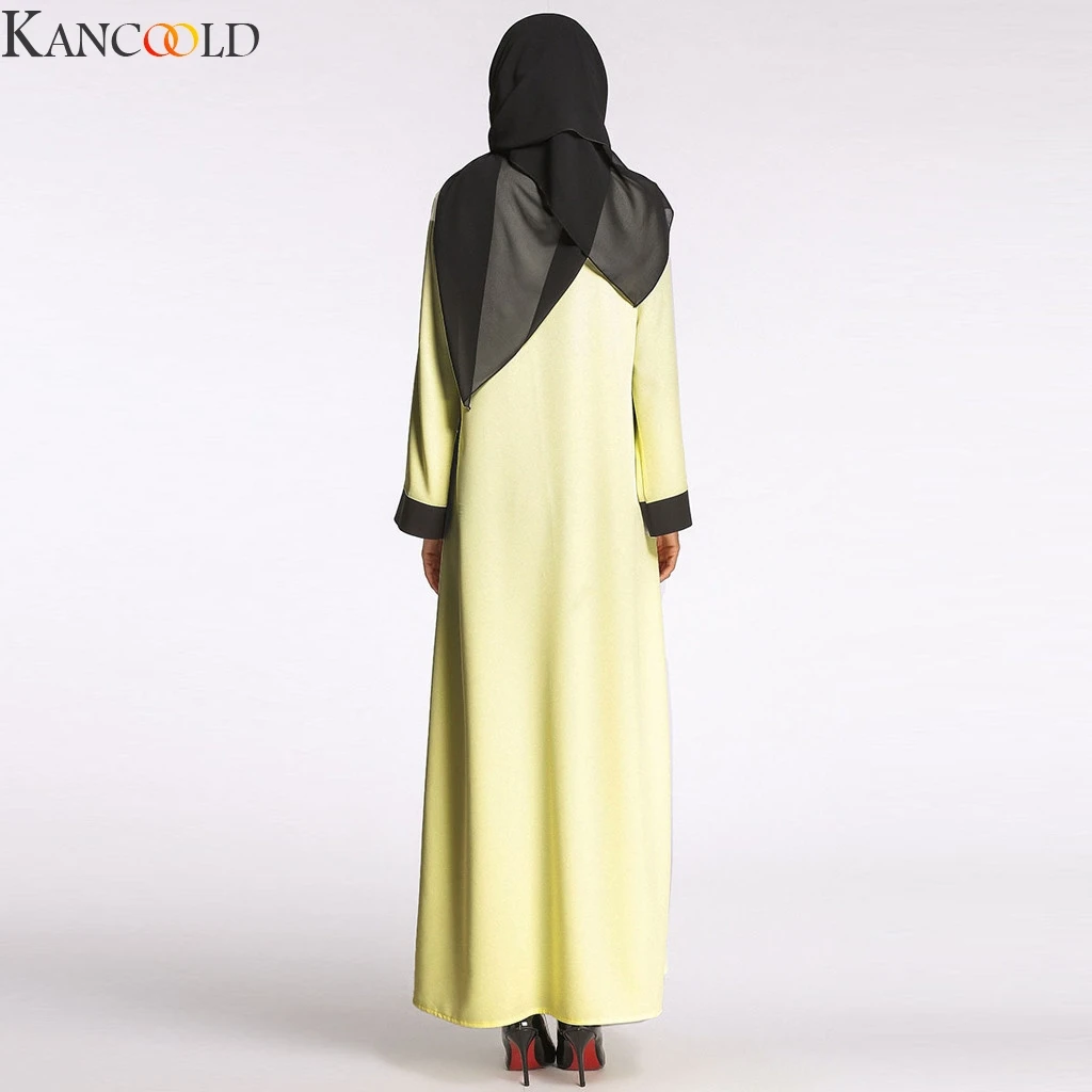 KANCOOLD элегантное мусульманское абайя платье кардиган халат турецкий Национальный хиджаб исламский молитва одежда желтый Дубай длинное платье