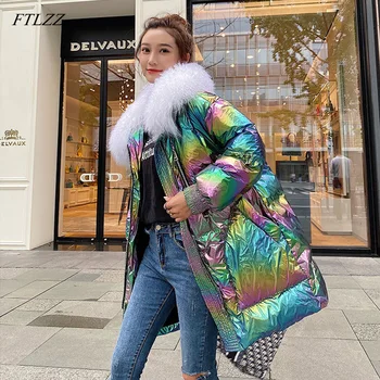 

FTLZZ Real Natural Fur Down Parka Winter Jacket Women Thicken Hooded Coat Female White Duck Down Waterproof Snow Outwear