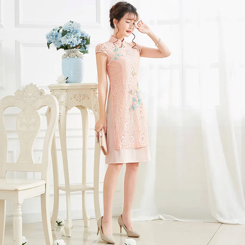 Cheongsam весна и новые летние Стиль Топ Класс китайский Стиль Ретро средней длины платье Детский жакет из денима для девочки; кружевное платье Чонсам Audrey платье