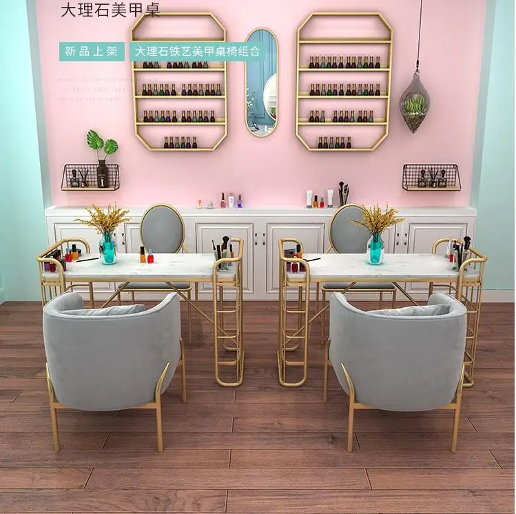 Nordic marble nail table shop decoration table and chair set single double people manicure manicure simple and moder