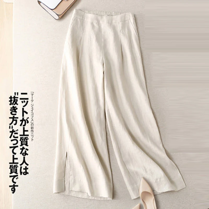 Spring Summer Arts Style Women Elastic Waist Ankle-length Loose Pants 100% Linen Vintage Casual Wide Leg Pants Plus Size S971 Spring Summer Arts Style Women Elastic Waist Ankle-length Loose Pants 100% Linen Vintage Casual Wide Leg Pants Plus Size S971