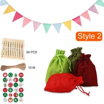 

1 Set Christmas Gift Bags 24Days Countdown Advent Calendar Sticker Hemp Rope DIY Holiday Christmas Decorations JS22