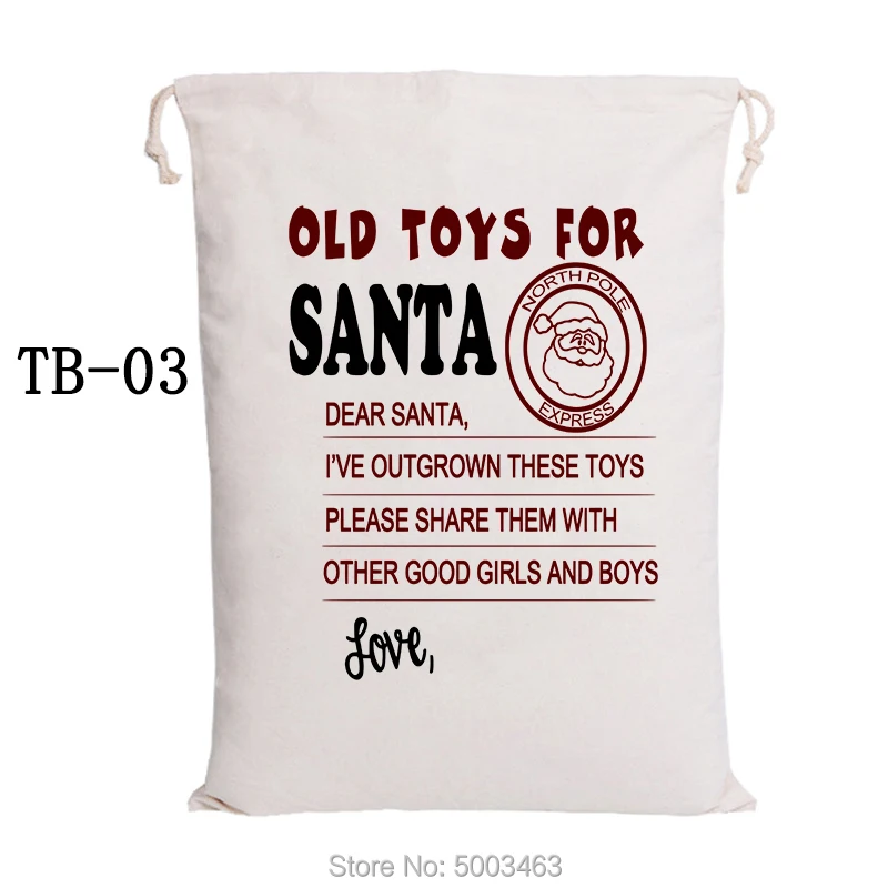 

30pcs/lot Christmas Bag Santa Sack Canvas Candy Bags Santa Claus Drawstring Bags Graduation Gift Party Decoration Handmade