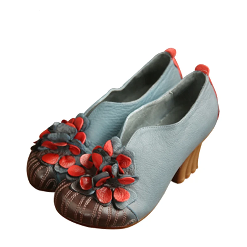 Tayunxing/весенняя женская обувь обувь ручной работы из натуральной кожи на квадратном каблуке; Женские Повседневные Удобные туфли с цветками A189-1 без застежки