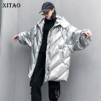 

XITAO Tide Plus Size Pleated Parka Coat Women Clothes 2019 Fashion Korean Loose Casual Thick Pocket Hooded Collar Parka DMY1145