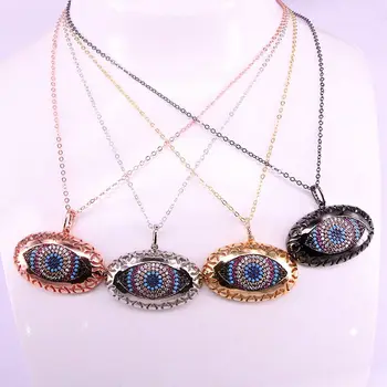 

4PCS, Micro Paved CZ Stone Jewelry Charm Rainbow Crystal Large Eye Pendant Necklace