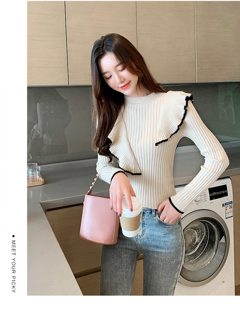 Осенний корейский вариант с круглым вырезом Асимметричный свитер с узором волнами женский шерстяной свитер с длинными рукавами
