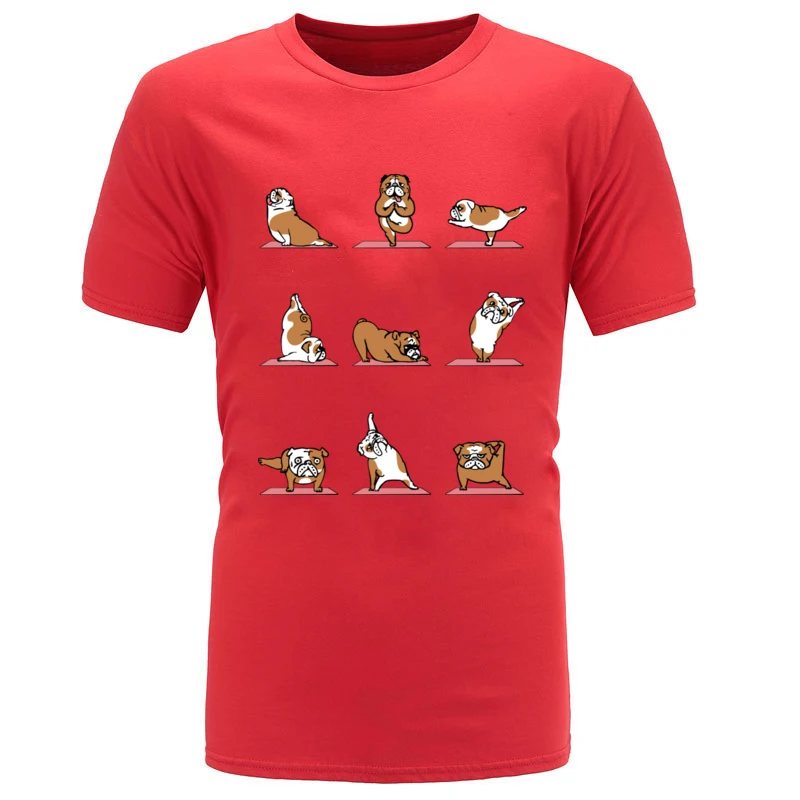 English_Bulldog_Yoga_7094 Tops Shirt 2018 Discount O-Neck Custom Short Sleeve 100% Cotton Men's Tshirts Printed Tshirts English_Bulldog_Yoga_7094 red