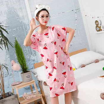 

Hot Sale Kawaii Cartoon Nightdress Women Milk Silk Sleepdress Womens Short Sleeve Nightgowns Comfy Loose Sleepwear