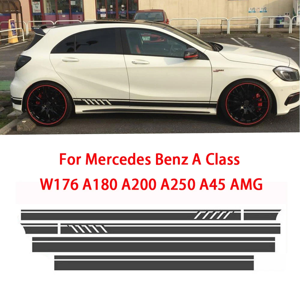 Car Stickers Car Side Stripes Skirt Decals Sticker Matte Black For Mercedes Benz A Class W176 A180 A200 A250 A45 Amg 1 Set Car Stickers Aliexpress