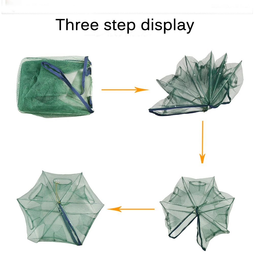 Автоматическая складная рыболовная сеть с 6-16 отверстиями, ловушка для рыбных отверстий, литая Складная Усиленная нейлоновая рыболовная сеть, ловушка раков