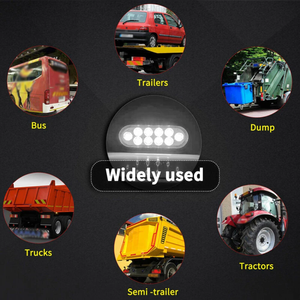 

6Inch 10LED Stop Turn Tail Light Backup Reverse Truck Trailer Lamp 4 Red+2 White For Trailers, Semi-trailers, Trucks,