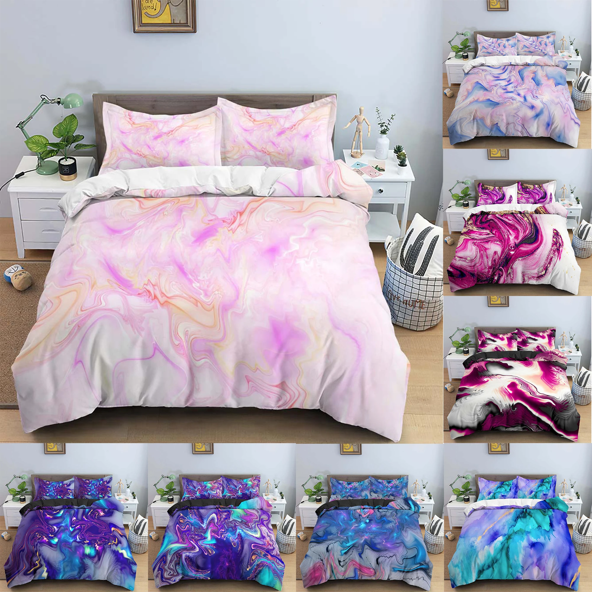 

Psychedelic Marble Ripple Bedding Set King Queen Twin Size Brushed Quilt Cover Luxury Duvet Cover Home Textile Set 2/3 Pcs