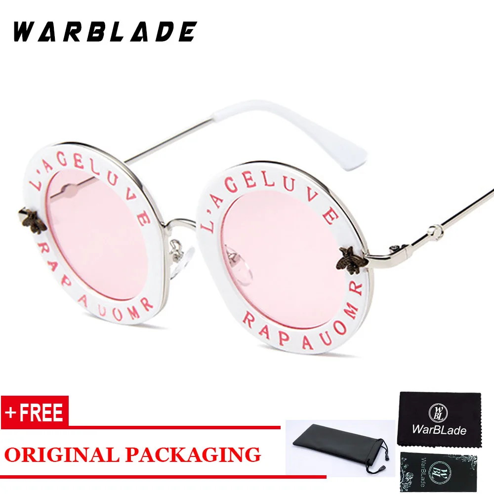 white WarBLade Ретро Круглые Солнцезащитные очки Брендовые дизайнерские английские буквы металлическая рамка женские солнцезащитные очки модные женские оттенки - Цвет линз: white