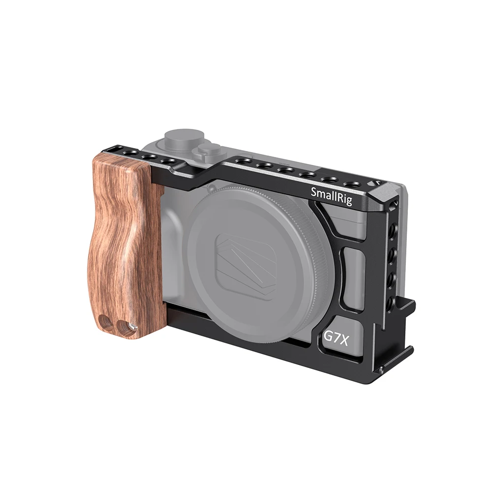 Клетка SmallRig для Canon G7X Mark III с деревянным захватом 1/4 резьбовыми отверстиями и башмаком для микрофона прикрепляется врубная установка 2422
