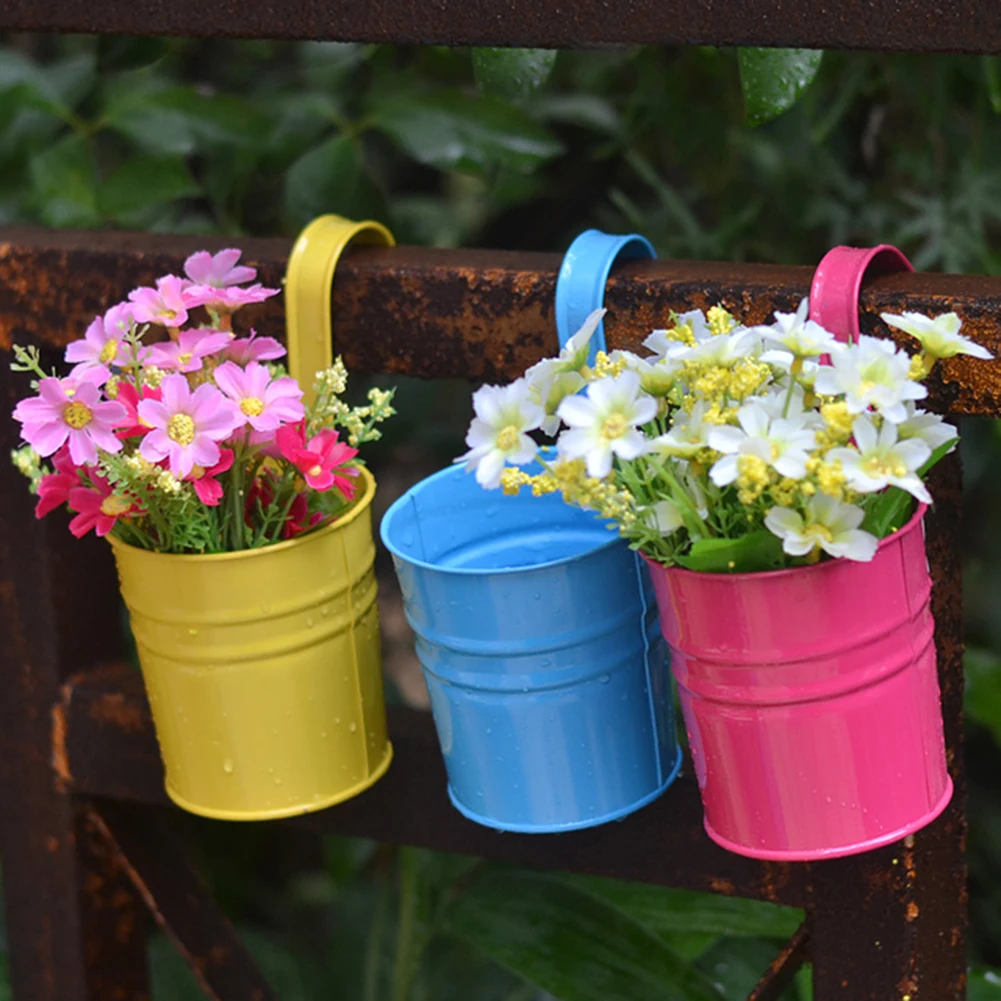 Wall Hanging Pots Metal Balcony Flower Iron Garden Planter Bucket Flowerpot Candy Tin Home Decor | Дом и сад