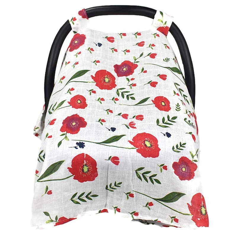 red flowers FBIL-мягкий хлопковый навес для автомобильных сидений, марлевые Чехлы для автомобильных сидений для защиты от жуков, муслиновый хлопковый навес для автомобильных сидений - Цвет: red flowers