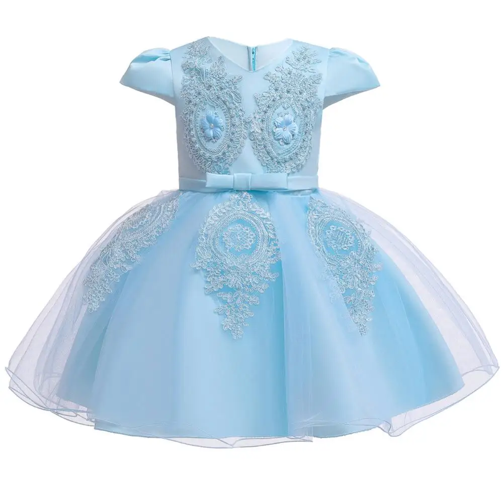 Платье для новорожденных; Рождественский костюм; Летние Детские платья для свадебной вечеринки и крещения для маленьких девочек; платье для первого дня рождения - Цвет: Sky blue