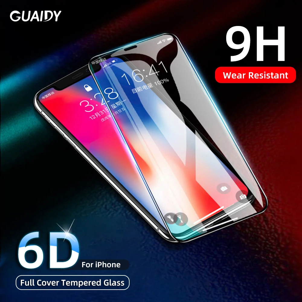 6D защита для экрана из закаленного стекла iPhone 6s 7 8 Plus XS XR 11 Pro Max 9H полное покрытие