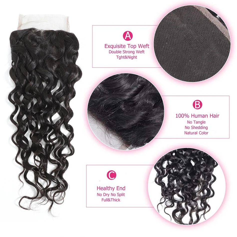 Liddy Bundles With Closure Peruvian Water Wave Hair Bundles With Closure 100% Human Hair Natural Color Non-remy Hair Extensions