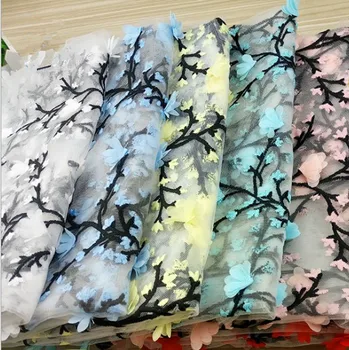 

Elegance Flower Branch Embroidered Tulle Lace Fabric Applique Fabrics African 3D Flower Chiffon Lace For DIY Clothing Fabric
