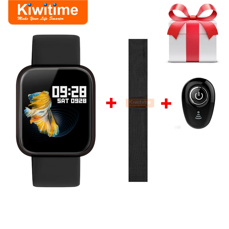 KIWITIME P70 Смарт часы водонепроницаемый спортивный браслет для фитнеса кровяное давление монитор сердечного ритма женские умные часы для iPhone Android - Цвет: Черный