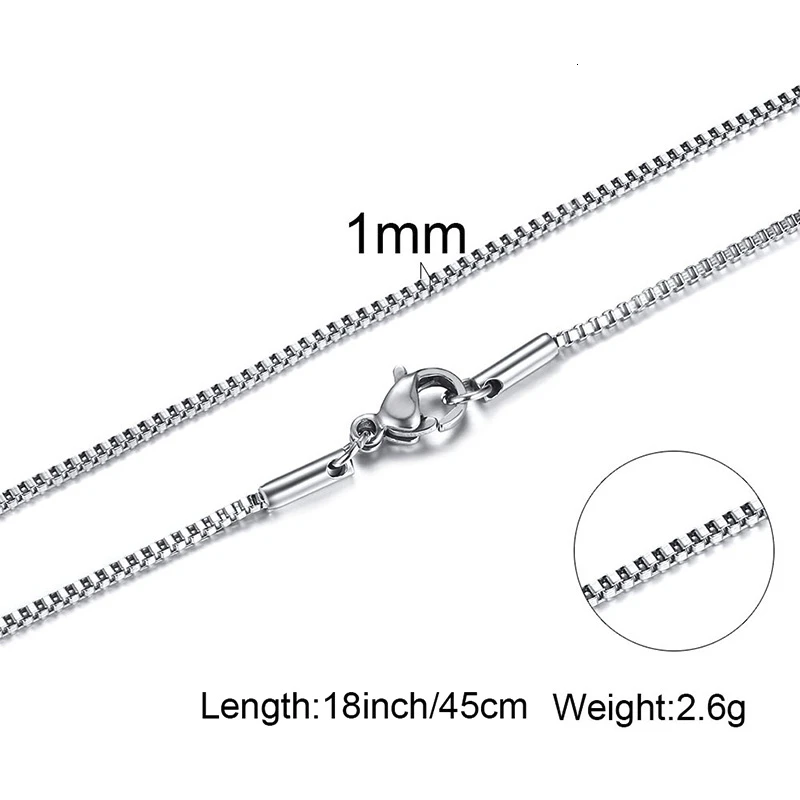 Stainless Steel Necklace Metal Necklace Mens Thin Box Chain Necklace 1/2/3MM Stainless Steel Chain Link Collars 18 to 24 Inch Gifts