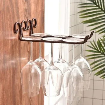 

Wine Glasses Holder Hanging Rack Kitchen Bar Wall Hanging Double Row Champagne Wine Rack Glass Cup Holder Storage LWW1032