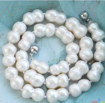 

Free shipping 17" 17mm white baroque double freshwater pearl necklace