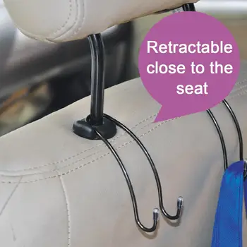 

2Pcs Universal Car Back Seat Hanging Hooks Headrest Hanger Bag Organizer Holder