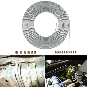 

Car 25 Ft. Roll Coil of 3/16" OD Zinc Steel Brake Line Tubing Silver Kit Fittings