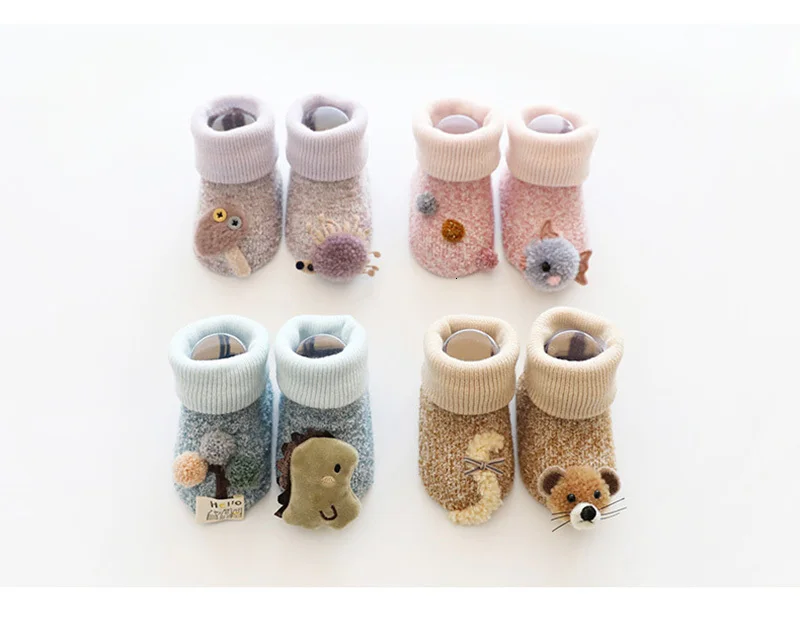 Winter Baby Socks Middle Tube Coral Velvet Animal Cotton Baby Girls Boys Socks Anti-Slip Warm Floor Socks 0-24 Months