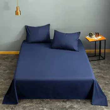 

Bonenjoy 1 pc Flat Sheet Pillowcase Blue Solid Color sabanas Flat Bed Sheet Single Double Queen Top Sheets for Bed