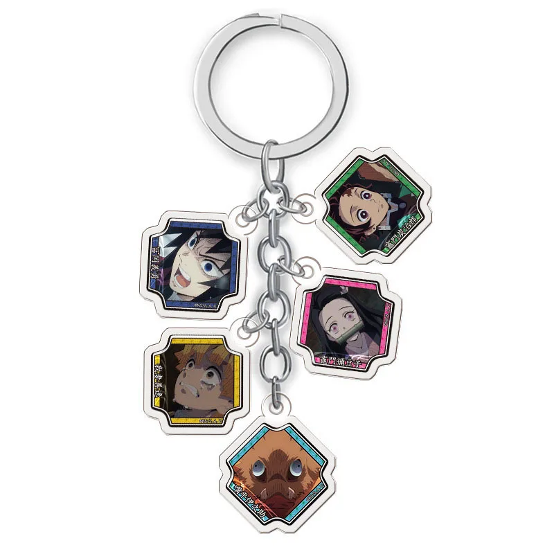 Аниме Demon Slayer Kimetsu No Yaiba брелок мультяшная фигурка Kamado Tanjirou Nezuko акриловое кольцо для ключей - Цвет: H09