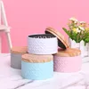 Simple Solid Colour Round Empty Iron Box with Wood Grain Lid Candy Storage Box Jewelry Organizer Home Decor 2