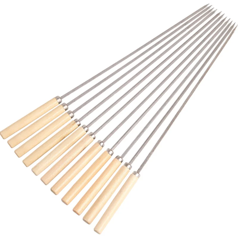 

BBQ Thick Stainless Steel Wooden Handle Round Pin Outdoor Steel Sign Baking Pin 50 Sticks Stainless Steel Wooden Handle Grilled