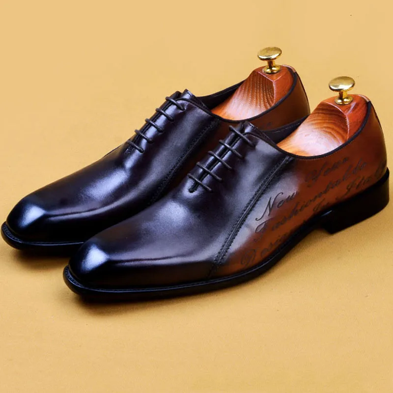 Мужские модельные туфли коричневого темно синего цвета из натуральной кожи на
