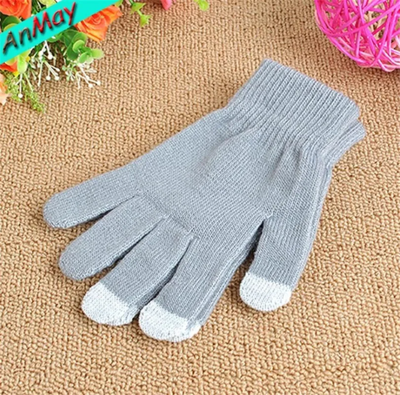 Зимние перчатки для женщин и мужчин унисекс вязаная теплая рукавица для разговоров и сенсорных экранов перчатки для мобильного телефона - Цвет: Серый