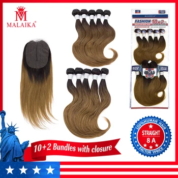 

MALAIKA Hair 100% Human Hair Bundles With Lace Closure Brazilian Straight Hair Weave Bundles With Closure
